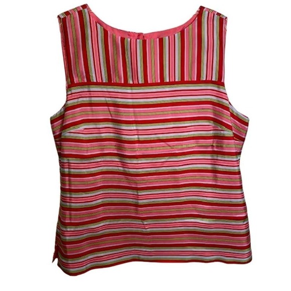 TALBOTS 100% Silk Striped Sleeveless Lined Blouse Pink Short Top US 16 NWTs - Picture 1 of 4